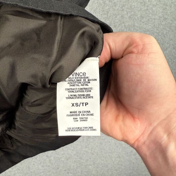 VINCE Black Leather Linen Women's Sleeveless Moto Vest - Size XS - Picture 5 of 6